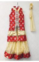 Silk Red Kids Kurti Skirt Set With All Over Golden Butta Weaving And Stone Work (KRB16)
